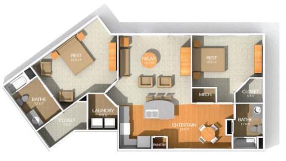 Floor Plan  SUITE S1 2 Bed 2 Bath Floor Plan at Kenyon Square Apartments in Westerville, Columbus, OH