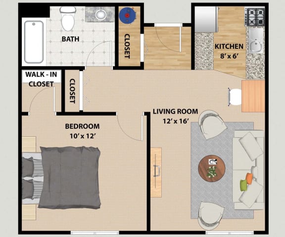 Floor Plan  One Bedroom One Bathroom Floor Plan at Prairie Landing