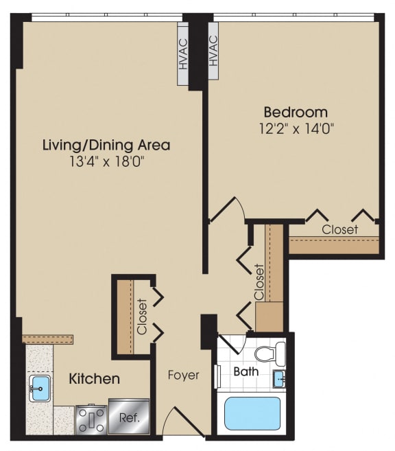 One Bedroom A Floorplan at The 925 Apartments