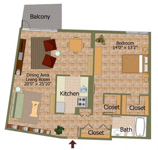 One Bed 02 Floorplan at Calvert House Apartments,Washington,DC