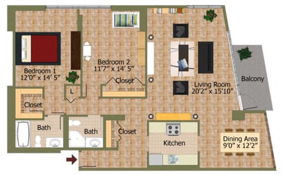 Floor Plan  Two Bed 01 Floorplan at Calvert House Apartments,Washington,DC