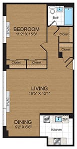 One-Bedroom 1A Floorplan at Connecticut Park Apartments