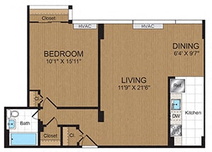 One-Bedroom 1B2 Floorplan at Connecticut Park Apartments