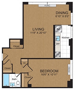 Floor Plan  One-Bedroom 1C Floorplan at Connecticut Park Apartments