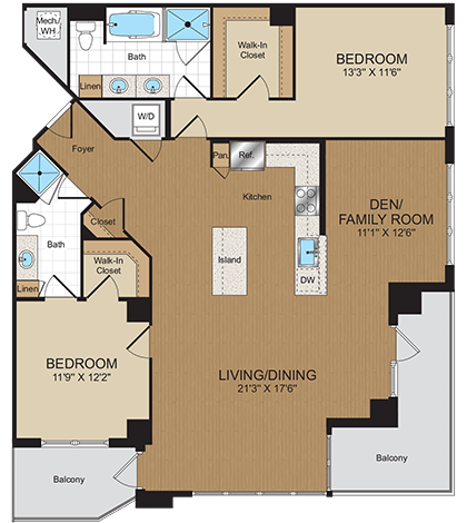 2 bed 2bath with den D1PH Floorplan 2 bed 2bath with den D1PH Floorplan at Harrison at Reston Town Center