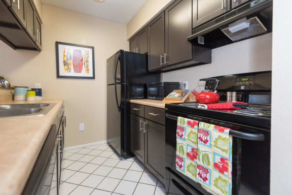 Efficient Appliances In Kitchen at Reflection Cove Apartments in Manchester, MO