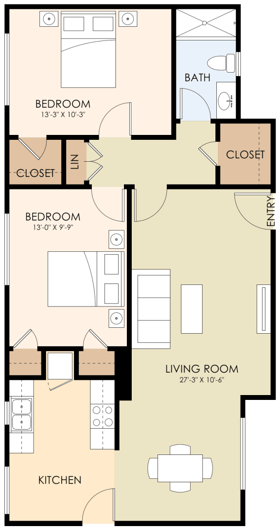 Two Bedroom One Bath 850 Sq Ft
