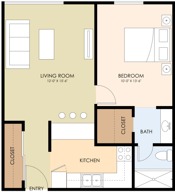 Floor Plan  One Bedroom One Bath Floor Plan at Latham Court, Mountain View