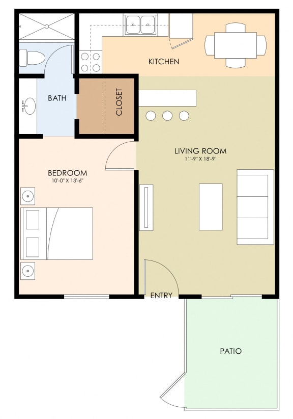 One Bed One Bath Floor Plan at Latham Court, Mountain View, CA, 94040