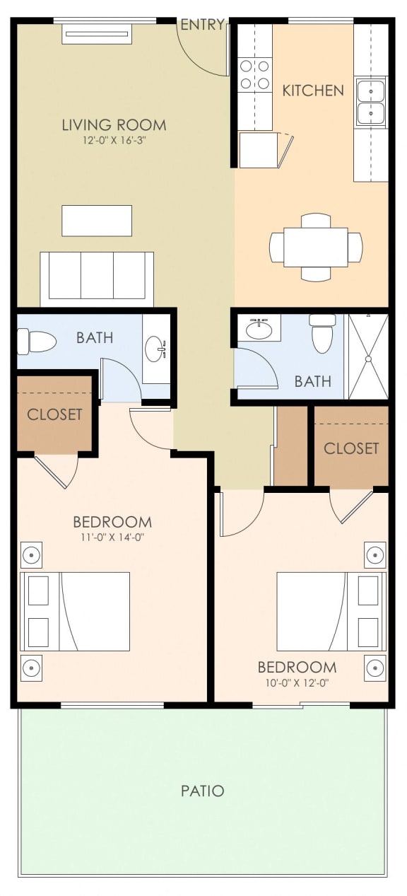  Floor Plan Two Bedroom One and Half Bath