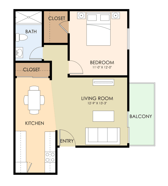 Large 1 Bedroom 1 Bathroom Floor Plan at Sunnyvale Town Center, California, 94086