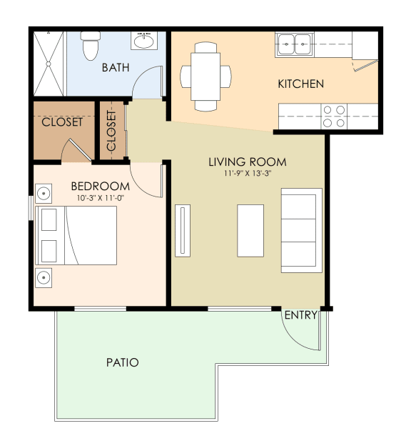 One Bed One Bath Floor Plan at Sunnyvale Town Center, California