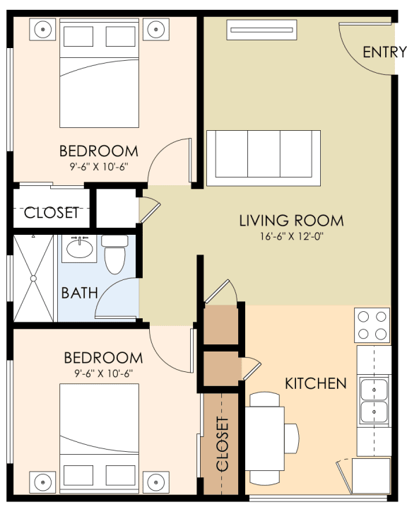  Floor Plan Two Bedroom One Bath