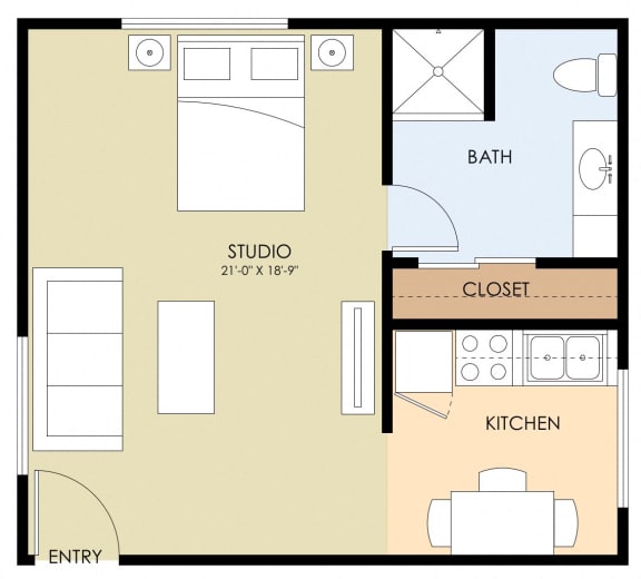 Studio 0 Bed 1 Bath Floor Plan 376 to 443 Sq.Ft.  at Mountain View Place, Mountain View