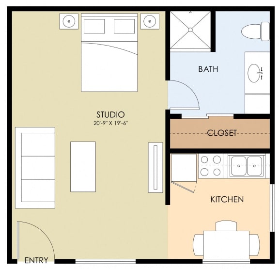 0 Bedroom 1 Bathroom Floor Plan 376 to 443 Sq.Ft.  at Mountain View Place, California