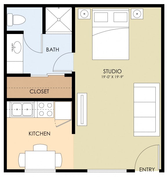 Studio Floor Plan 376 to 443 Sq.Ft.  at Mountain View Place, California, 94040