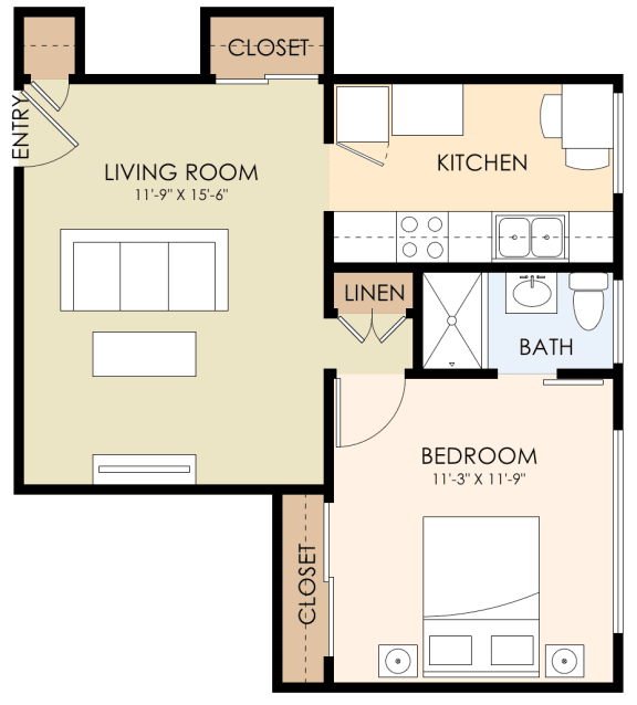 One Bedroom One Bath 473 Sq Ft