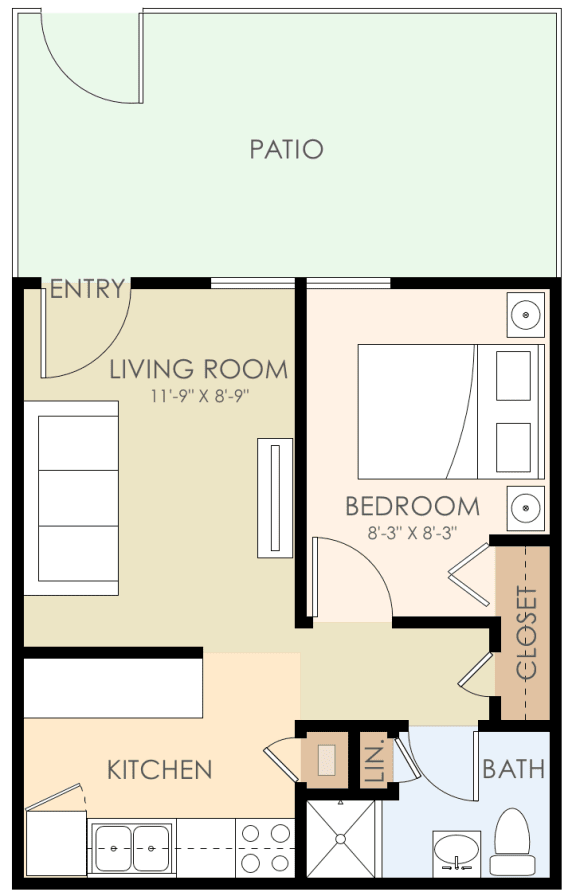 One Bedroom One Bath 348 Sq Ft