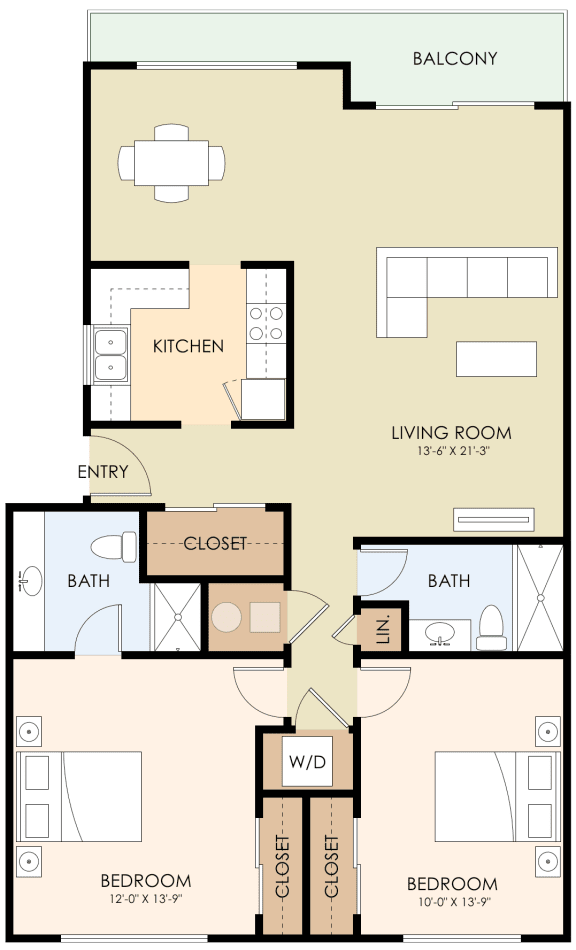 2 Bedroom 1.5 Bath Floor Plan 2 Bedroom 1.5 Bath Floor Plan at Laurel Grove, California, 94025