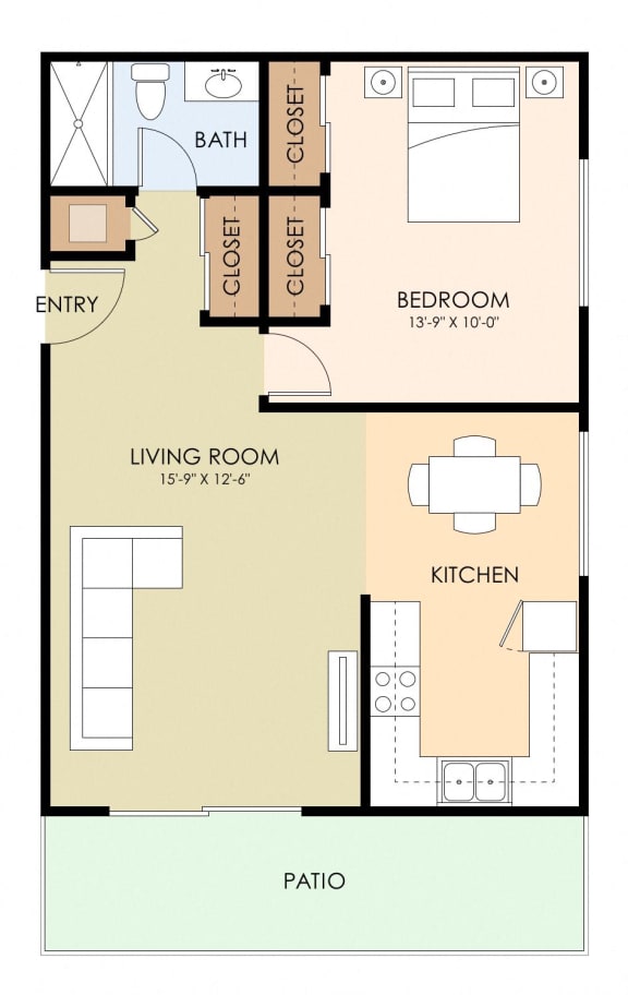 One Bed One Bath Floor Plan at Magnolia Place, Sunnyvale, CA, 94087