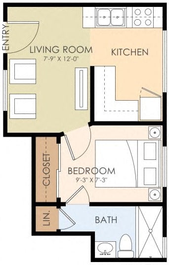 Floor Plan  One Bedroom One Bath 307 Sq Ft at Pines, Campbell