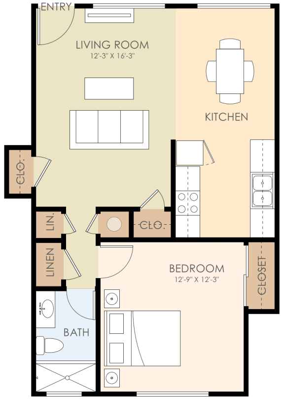 1 Bedroom Floor Plan 600 to 700 Sq.Ft. at Verandas, Menlo Park, CA, 94025