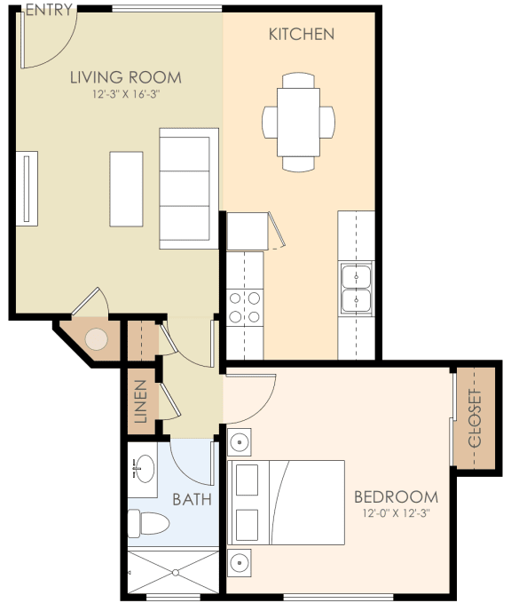 One Bedroom Floor Plan 600 to 700 Sq.Ft. at Verandas, Menlo Park, 94025