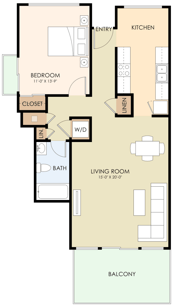 Floor Plan  One Bedroom One Bath 753 Sq Ft  at Sharon Grove Apartments, Menlo Park, CA