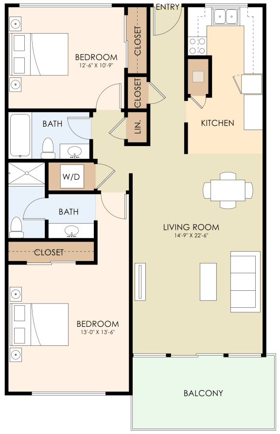 Two Bedroom Two Bath 1063 Sq Ft at Sharon Grove Apartments, California