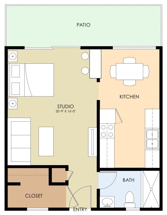 Studio floor plan G 453 to 597 Sq.Ft. at 520 E Bellevue, San Mateo