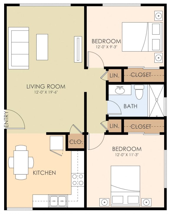 Floor Plan Two Bedroom One Bath