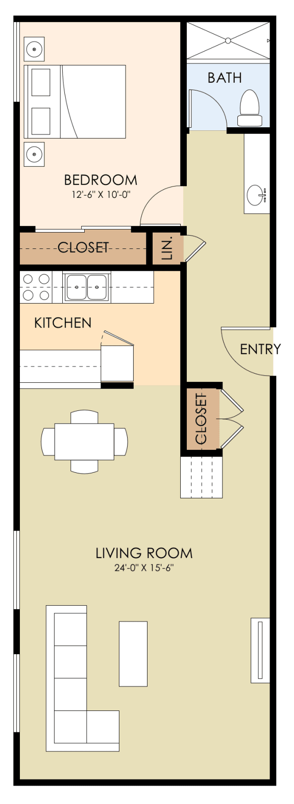 One Bedroom One Bath Floor Plan One Bedroom One Bath Floor Plan 719 Sq.Ft. at 743 El Camino, Burlingame, CA, 94010