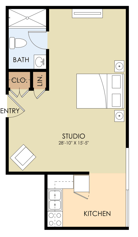 Studio Floor Plan 402 Sq.Ft. at 743 El Camino, Burlingame, CA