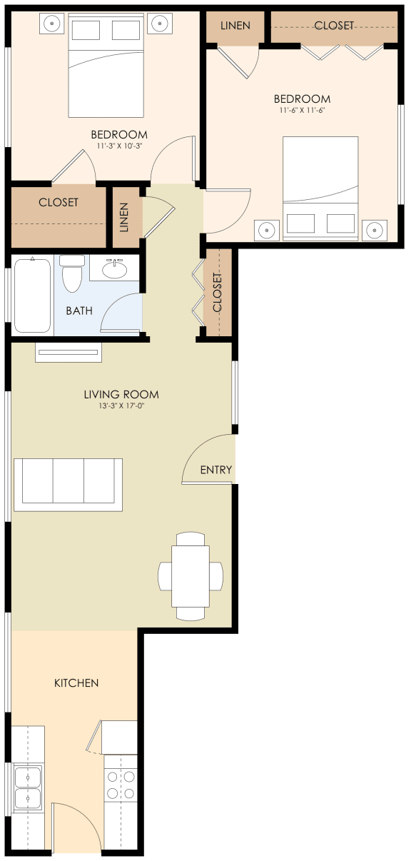  Floor Plan Two Bedroom One Bathroom