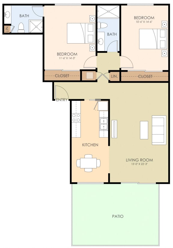 2 Bedroom 2 Bathroom Floor Plan at Balboa, Sunnyvale, CA, 94086