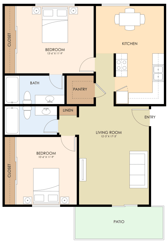 2 Bed 2 Bath Floor Plan 2 Bed 2 Bath Floor Plan at Casa Alberta Apartment, Sunnyvale, 94087