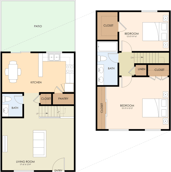 Two Bedroom 1.5 Bath Floor Plan at Casa Alberta Apartments, Sunnyvale, CA