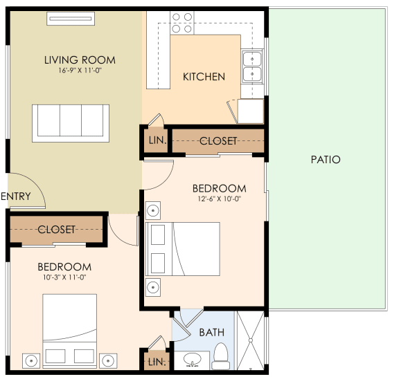  Floor Plan Two Bedroom One Bath (Downstairs)
