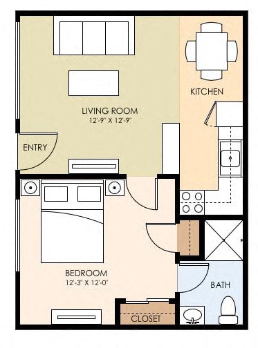 Floor Plan  One Bedroom One Bath Floor Plan at The Arbors at Mountain View, Mountain View, 94040
