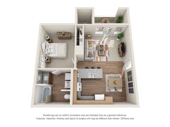Floor Plan  1 Bedroom 3D Floorplan
