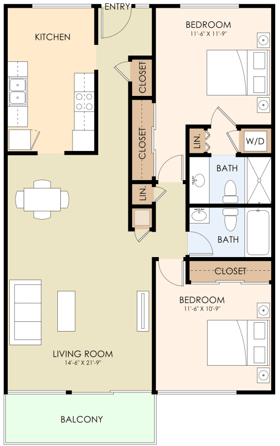  Floor Plan Two Bedroom Two Bath