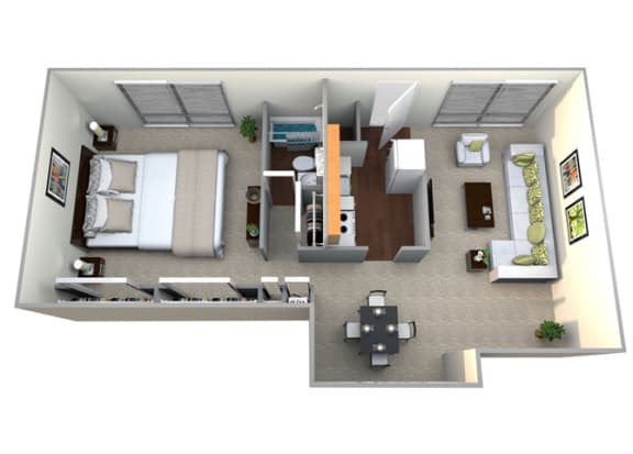 Floorplan for 1 bed 1 bath 880sf, at Brook View Apartments, Baltimore, MD