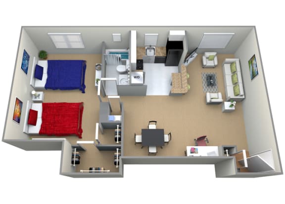 Floorplan for 1 bed 1 bath 995sf, at Cardiff Hall Apartments, 8001 York Road, Towson