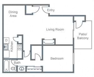 Floor Plan  1 Bedroom floor plan for Siena Apartment Homes