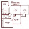 Floor Plan  2 Bedroom, 1 Bath (Upstairs) Floor Plan at Park West Apartments, Chino, 91710