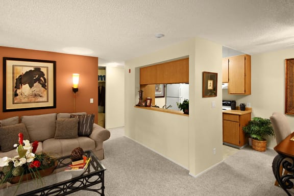 Living Room With Kitchen View at Mission Sierra Apartments, Union City, California