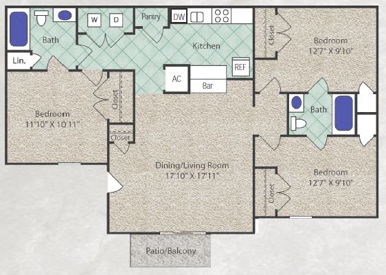 Palazzo Floor Plan at Cleburne Terrace Apartments, Cleburne, Texas