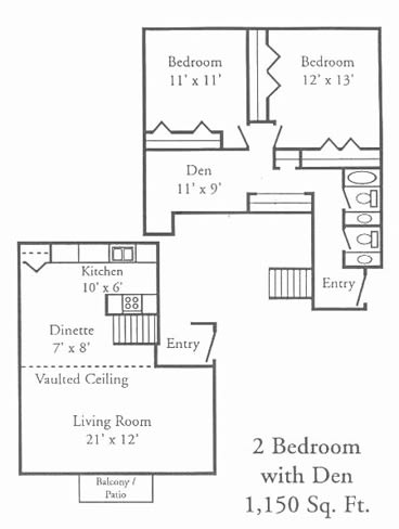 2 Bedroom with Den Floor plan 2 Bedroom with Den Floor plan at Woodmere Townhomes, Cedarburg, 53012