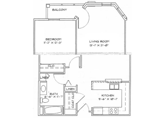  Floor Plan One Bedroom w/Patio (Income Limits Per Household: 1 person -  $39,660/ 2 person $45,360)