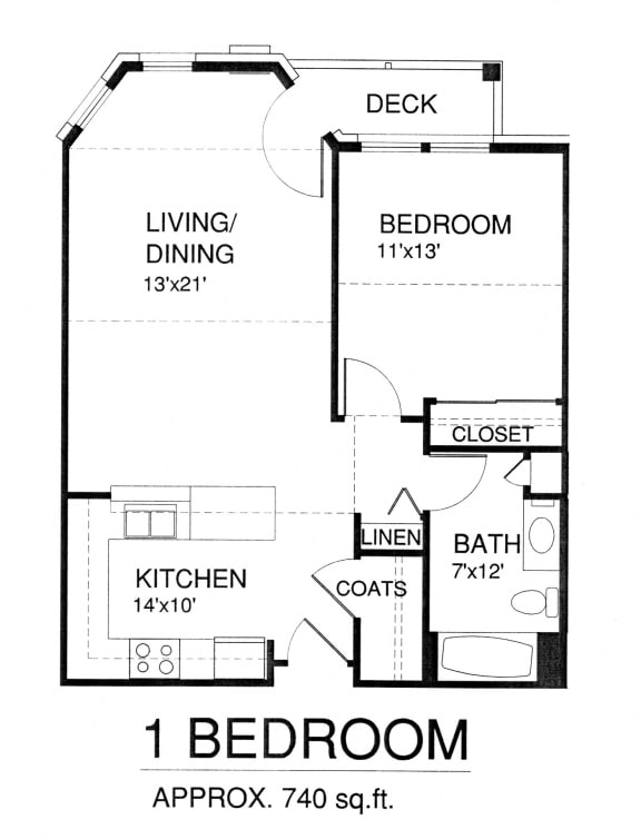  Floor Plan One Bedroom with Patio